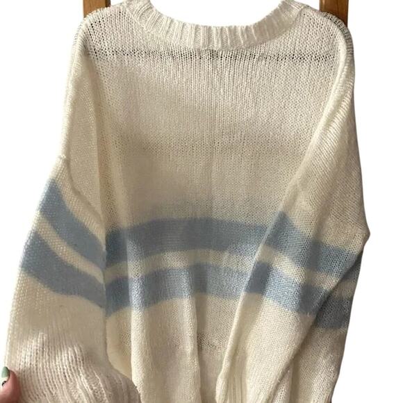 Tobi Striped Knitted Pullover Sweater In Blue & Cream Size Medium - Picture 4 of 5